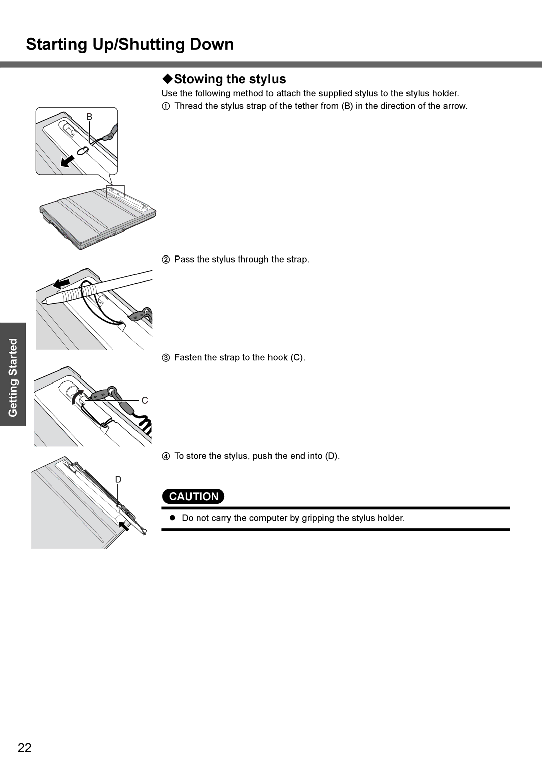 Panasonic CF-T4 operating instructions ‹Stowing the stylus 