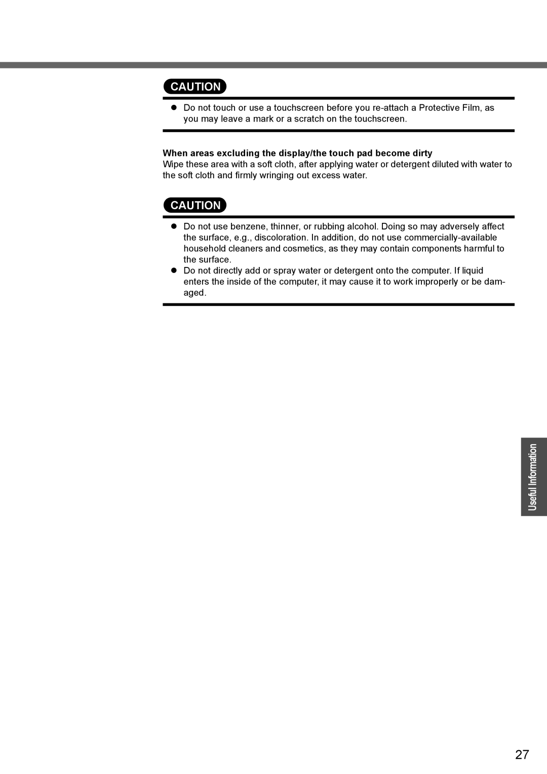 Panasonic CF-T4 operating instructions When areas excluding the display/the touch pad become dirty 