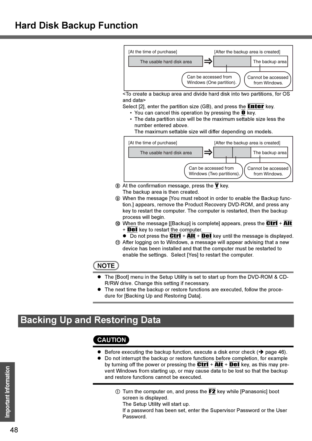 Panasonic CF-T4 operating instructions Hard Disk Backup Function, Backing Up and Restoring Data 