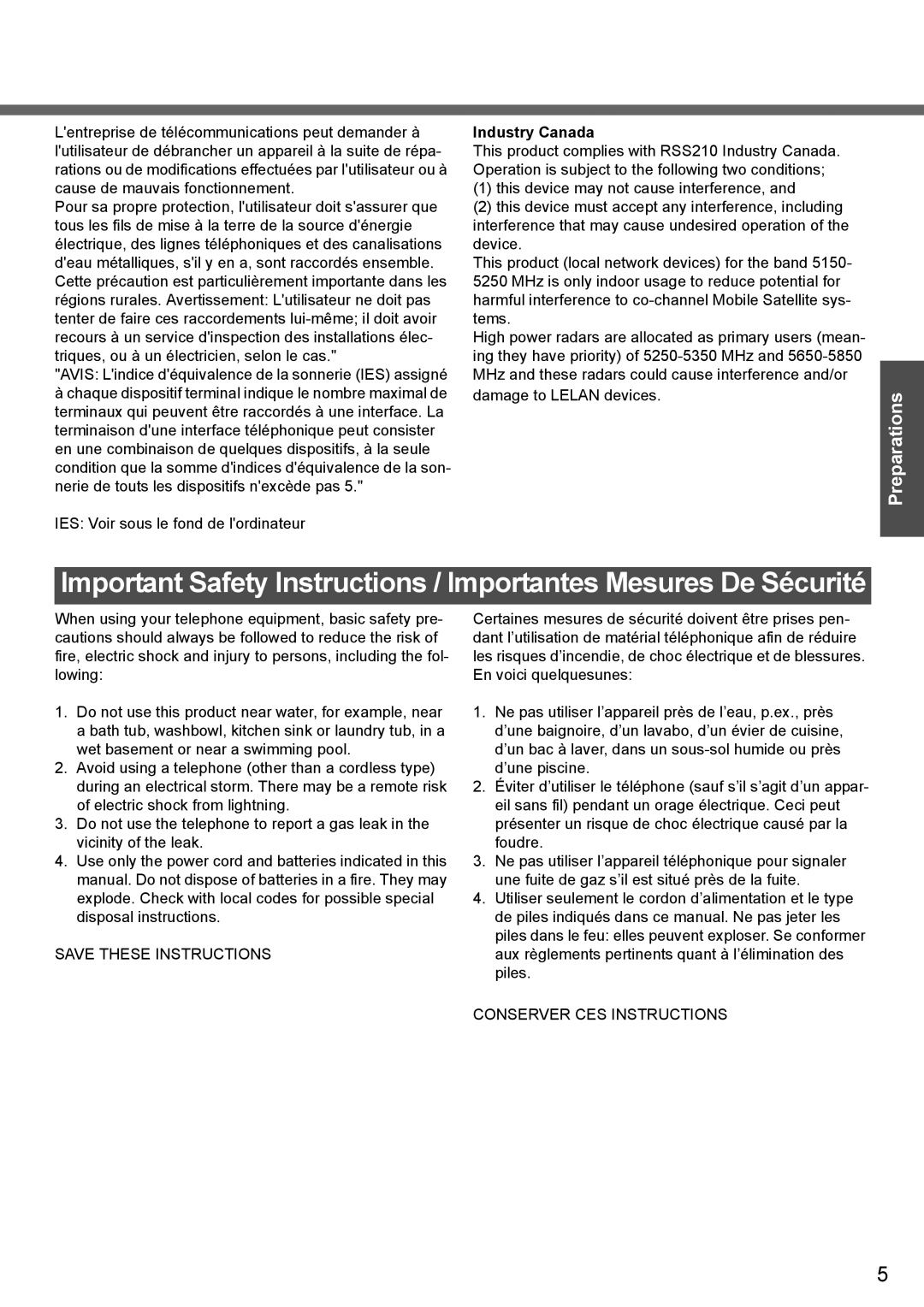 Panasonic CF-T4 operating instructions Industry Canada 