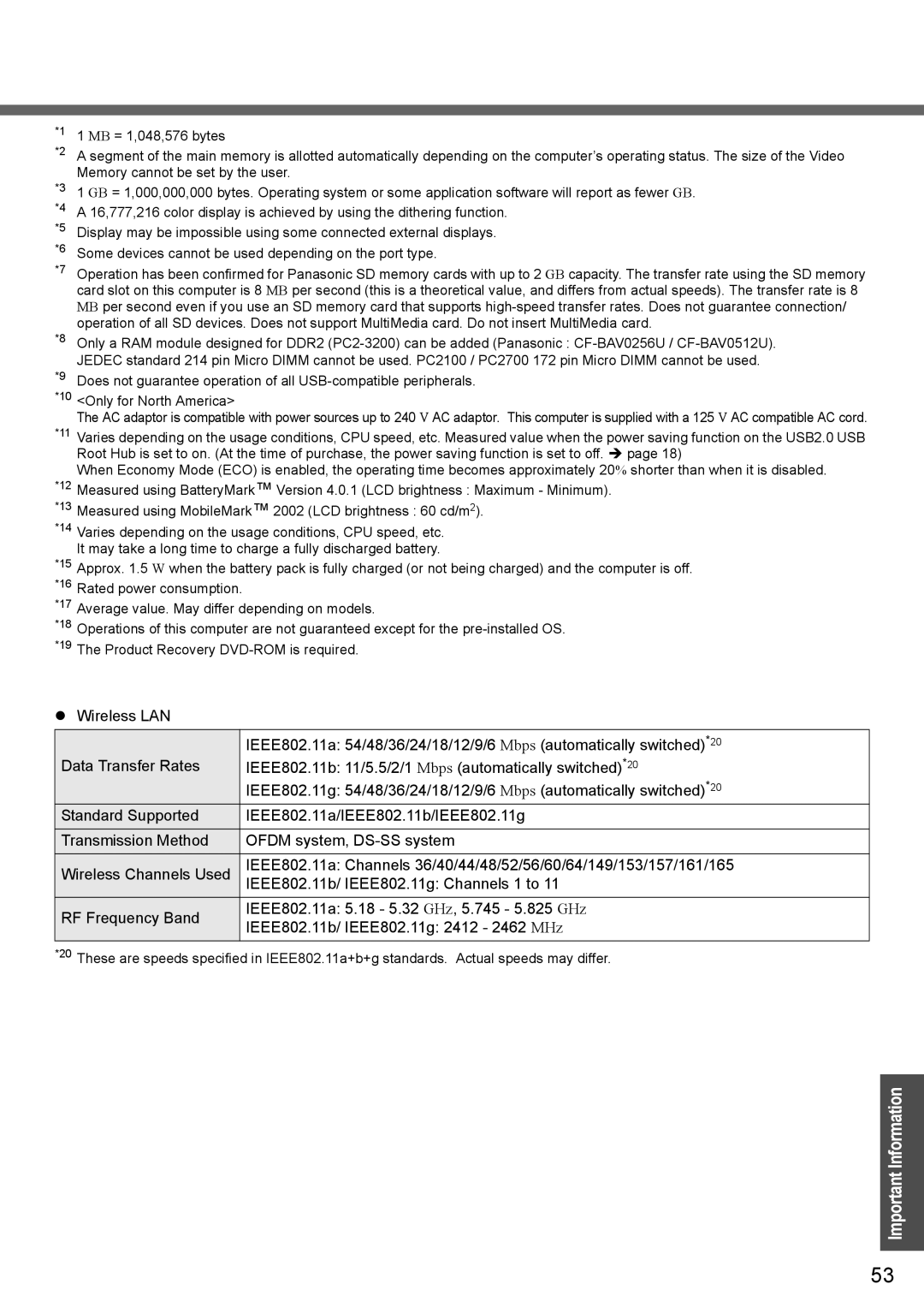 Panasonic CF-T4 operating instructions MB = 1,048,576 bytes 