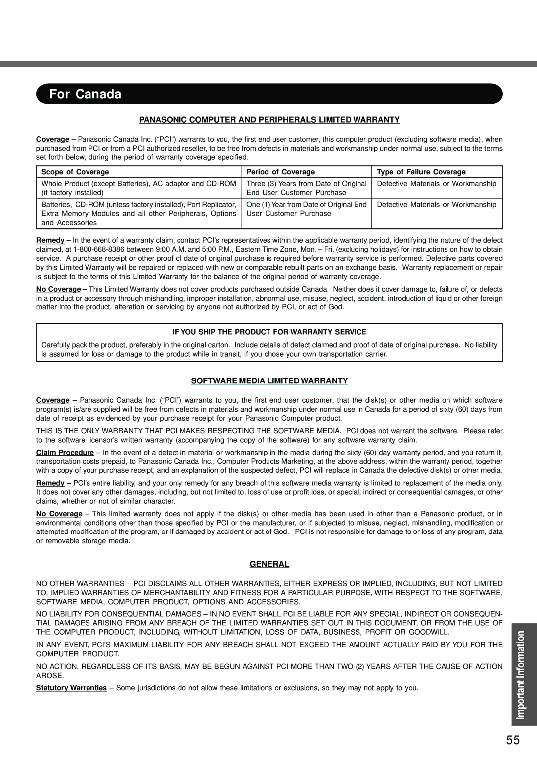 Panasonic CF-T4 operating instructions For Canada 