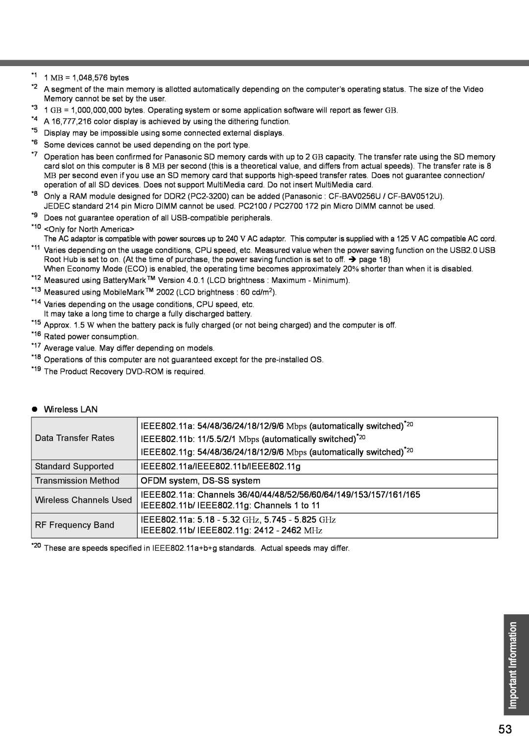 Panasonic CF-T4 operating instructions Important Information, z Wireless LAN 