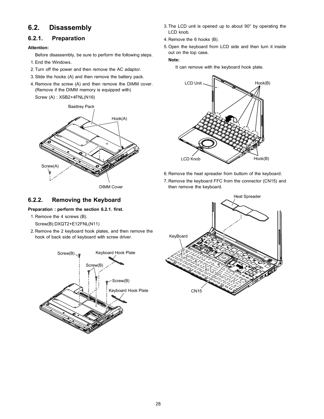 Panasonic CF-T4HWETZBM service manual Preparation, Removing the Keyboard 