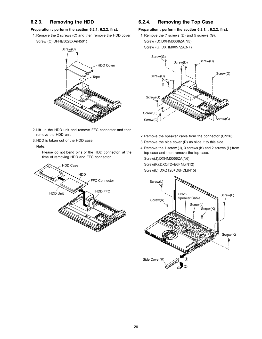 Panasonic CF-T4HWETZBM service manual Removing the HDD, Removing the Top Case 