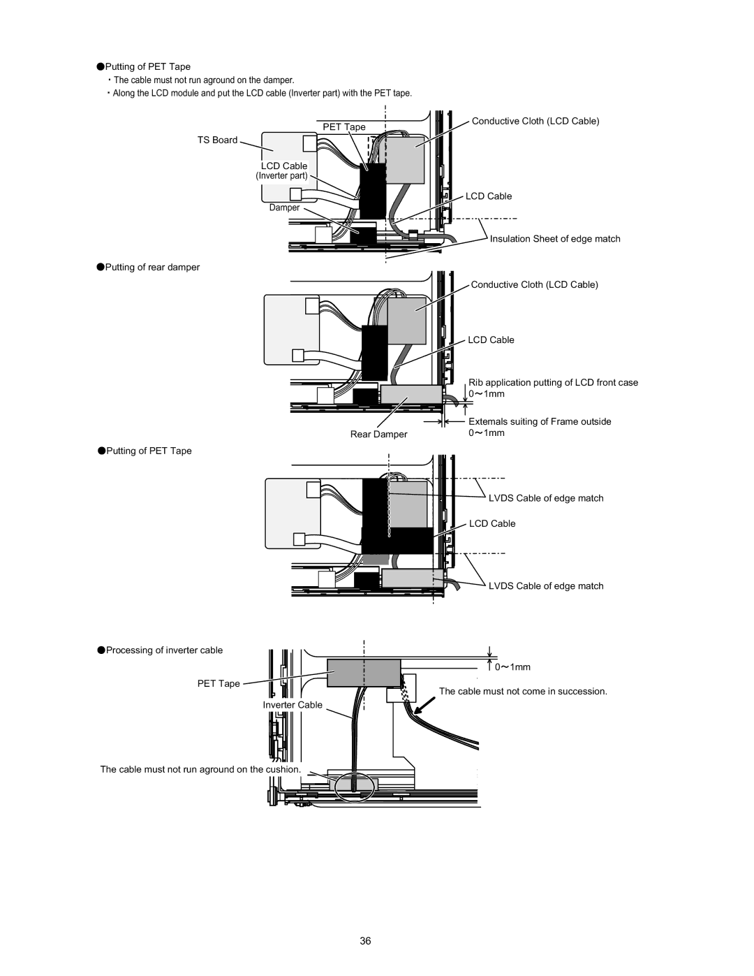 Panasonic CF-T4HWETZBM service manual Putting of PET Tape Cable must not run aground on the damper 