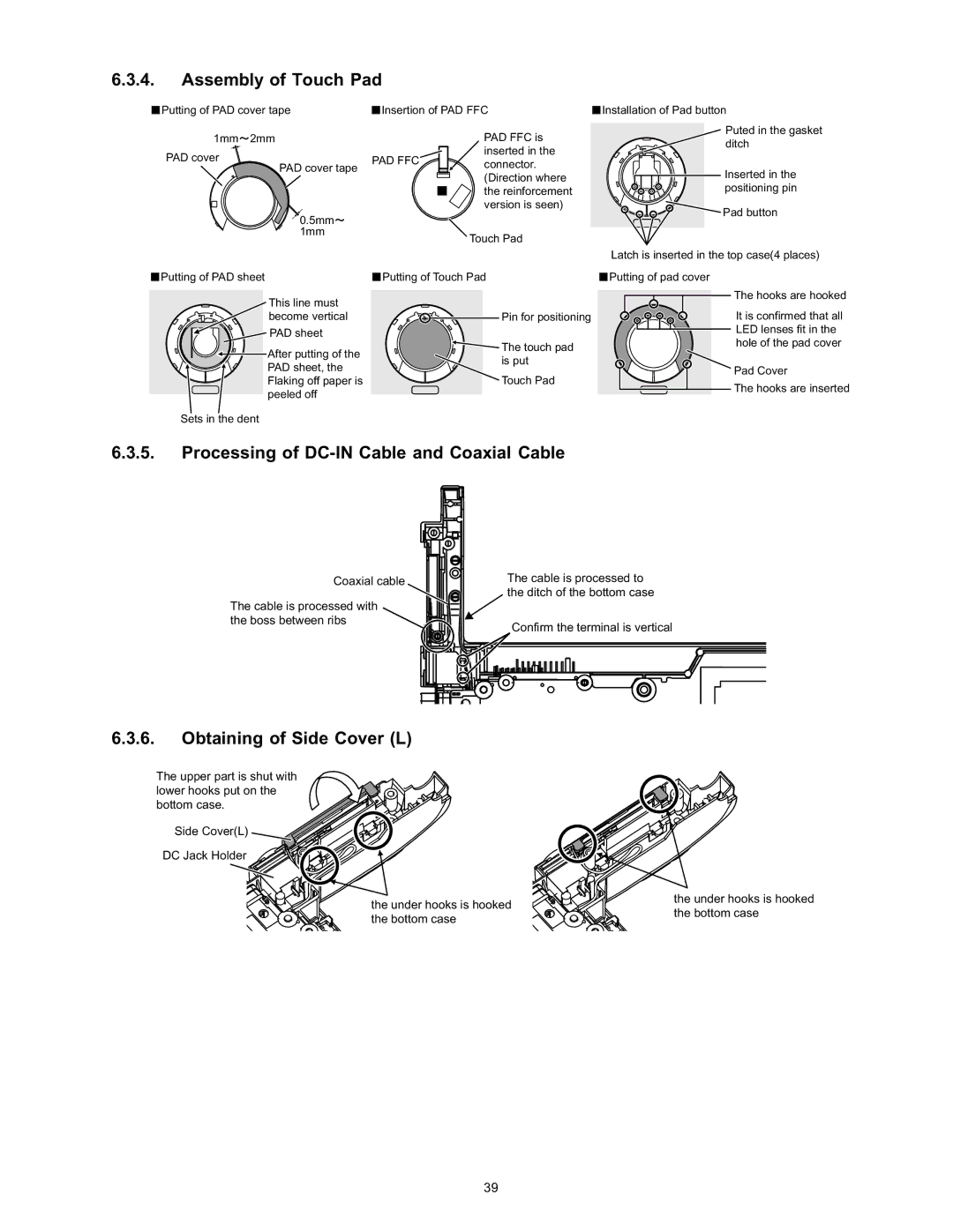 Panasonic CF-T4HWETZBM Assembly of Touch Pad, Processing of DC-IN Cable and Coaxial Cable, Obtaining of Side Cover L 