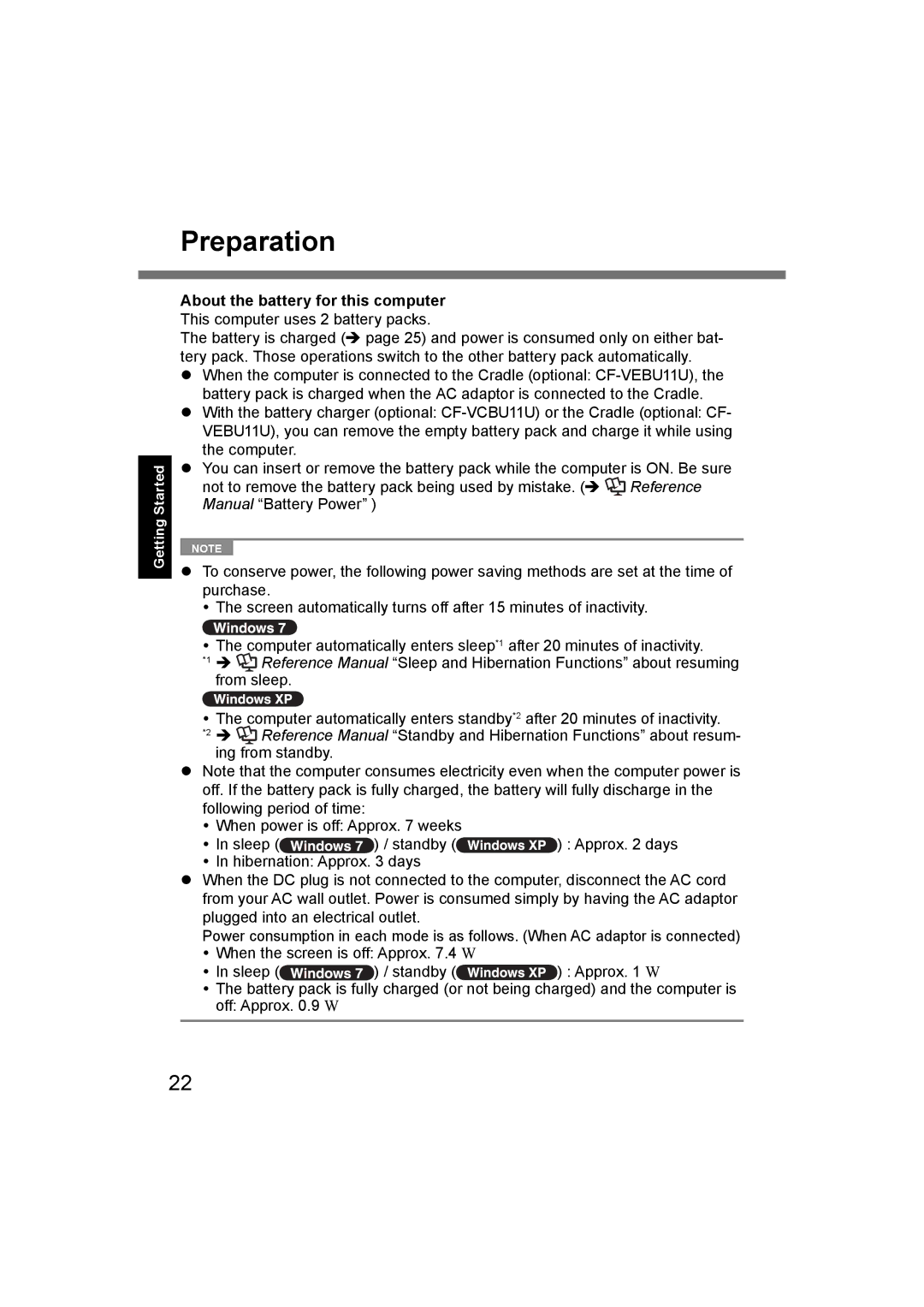 Panasonic CF-U1 appendix Preparation, About the battery for this computer 