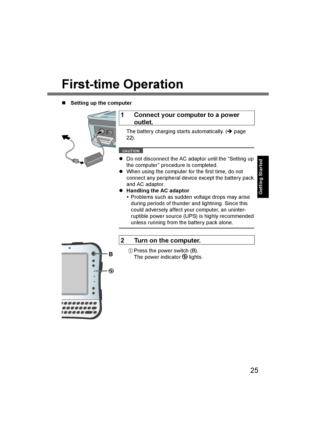 Panasonic CF-U1 appendix First-time Operation, Setting up the computer, Handling the AC adaptor 