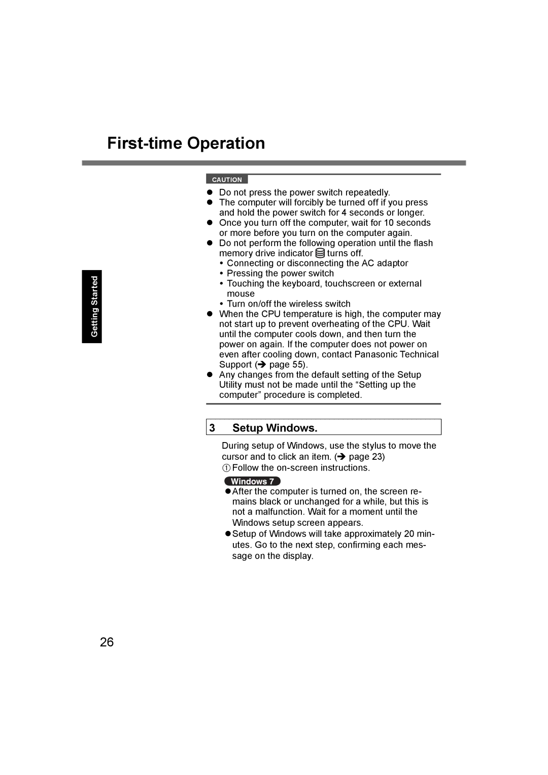 Panasonic CF-U1 appendix First-time Operation, Setup Windows 