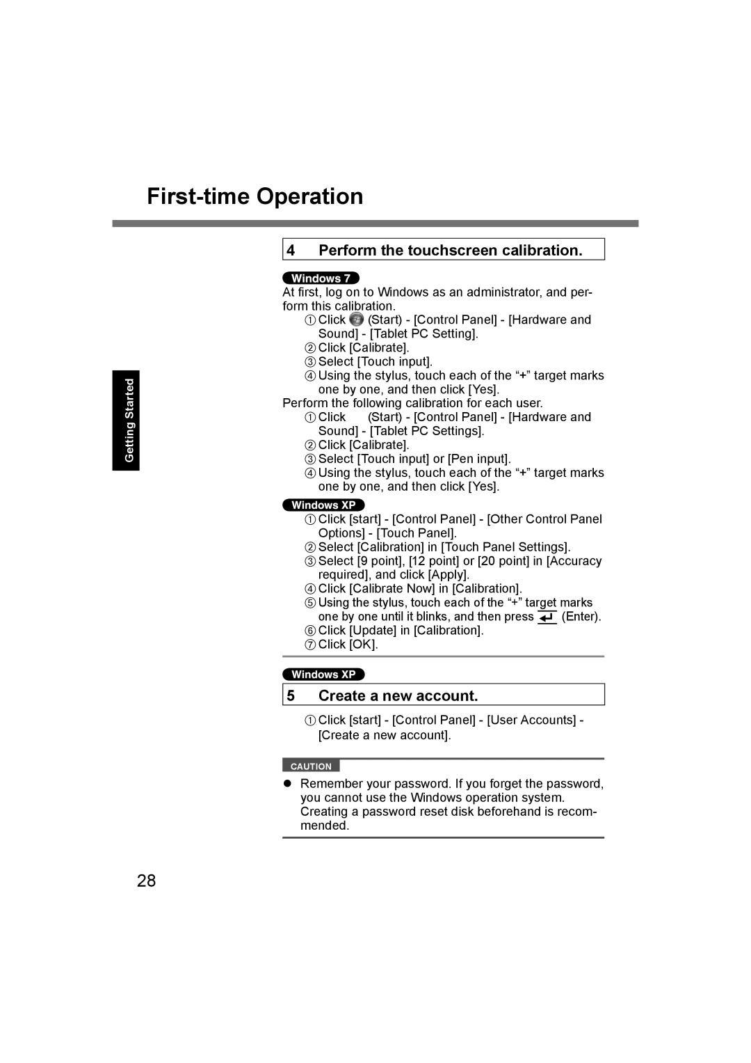 Panasonic CF-U1 appendix Perform the touchscreen calibration 