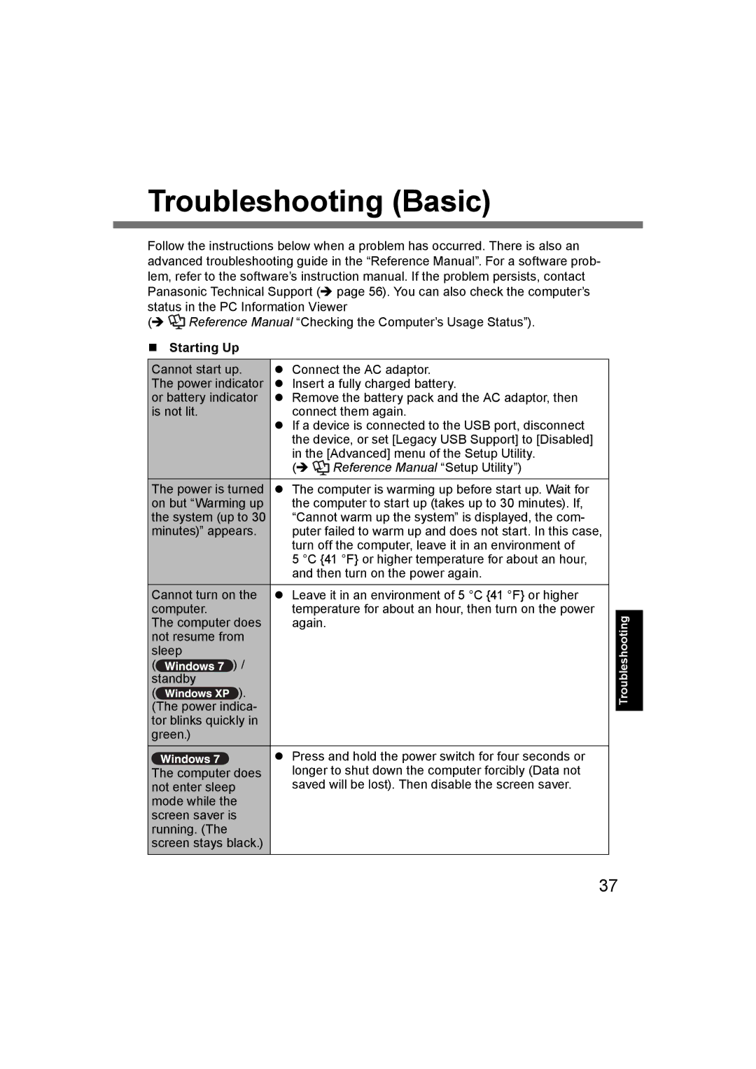 Panasonic CF-U1 appendix Troubleshooting Basic, Starting Up 