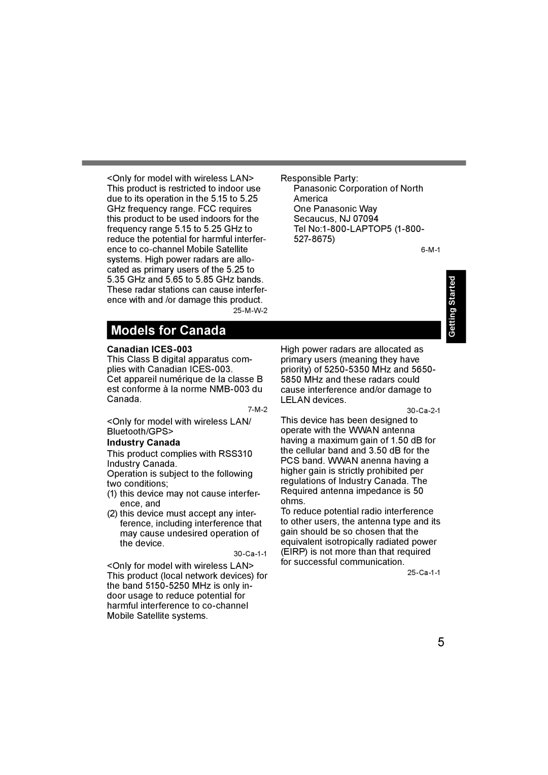 Panasonic CF-U1 appendix Models for Canada, Canadian ICES-003, Industry Canada 