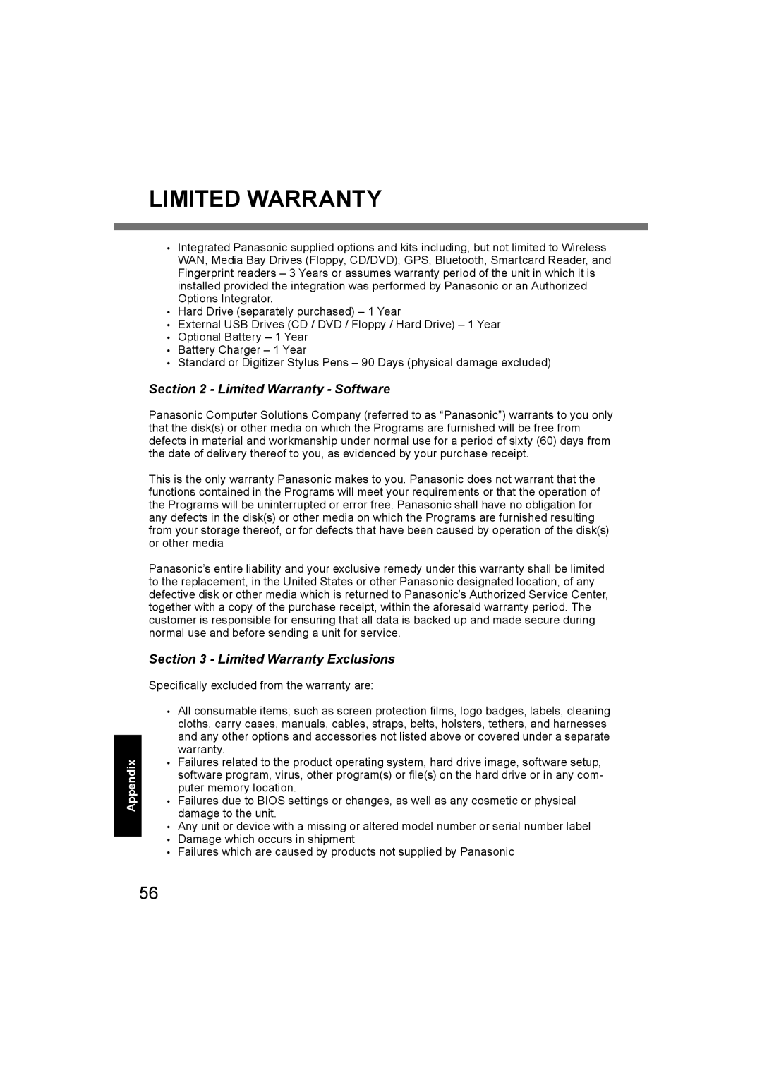 Panasonic CF-U1 appendix Limited Warranty 