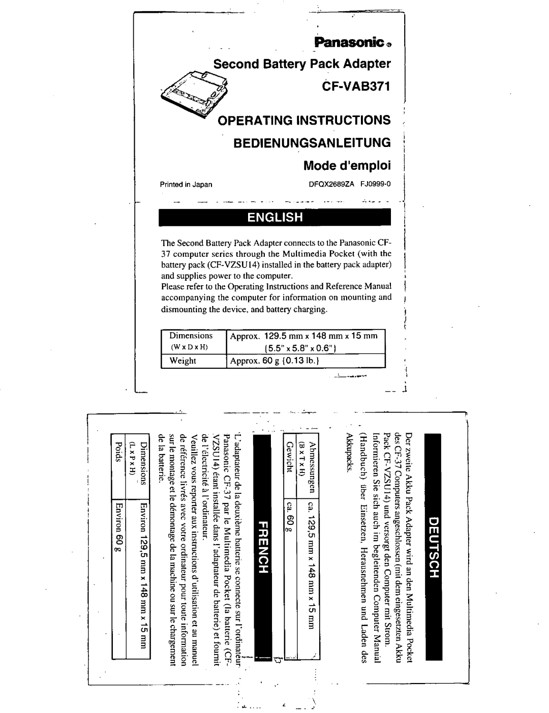 Panasonic CF-VAB371 manual 
