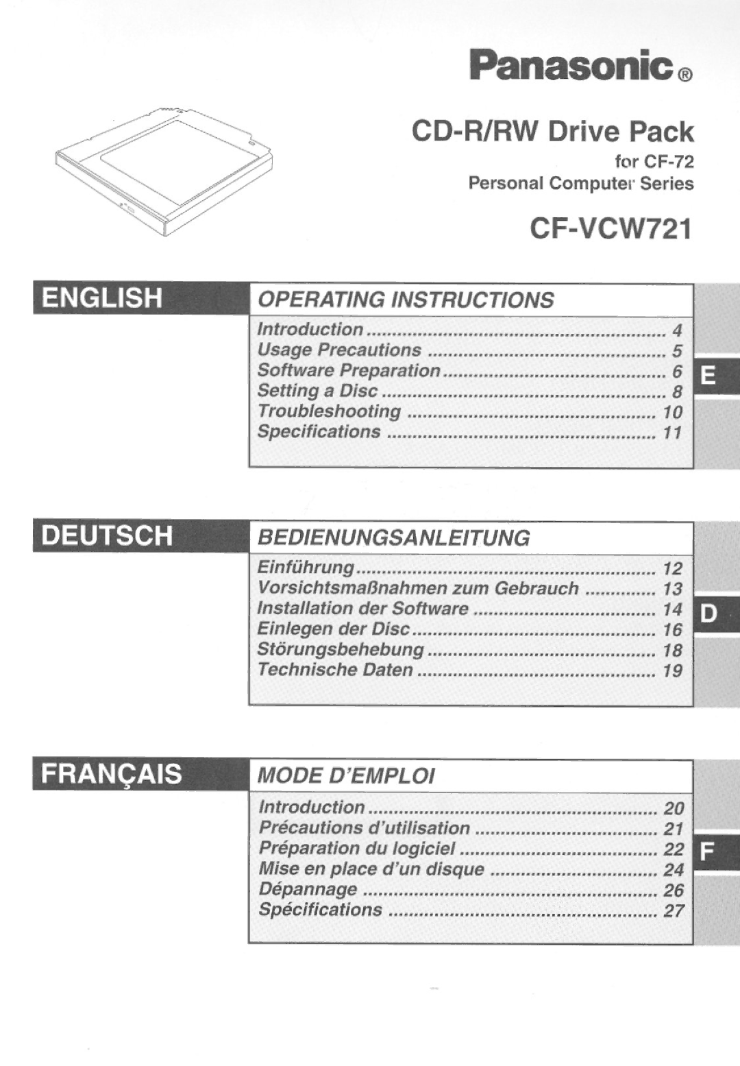 Panasonic CF-VCW721 manual 