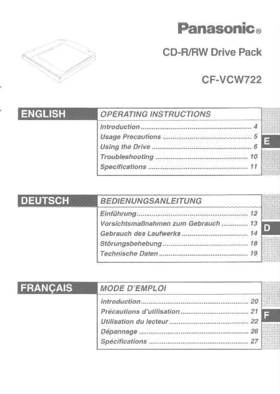 Panasonic CF-VCW722 manual 