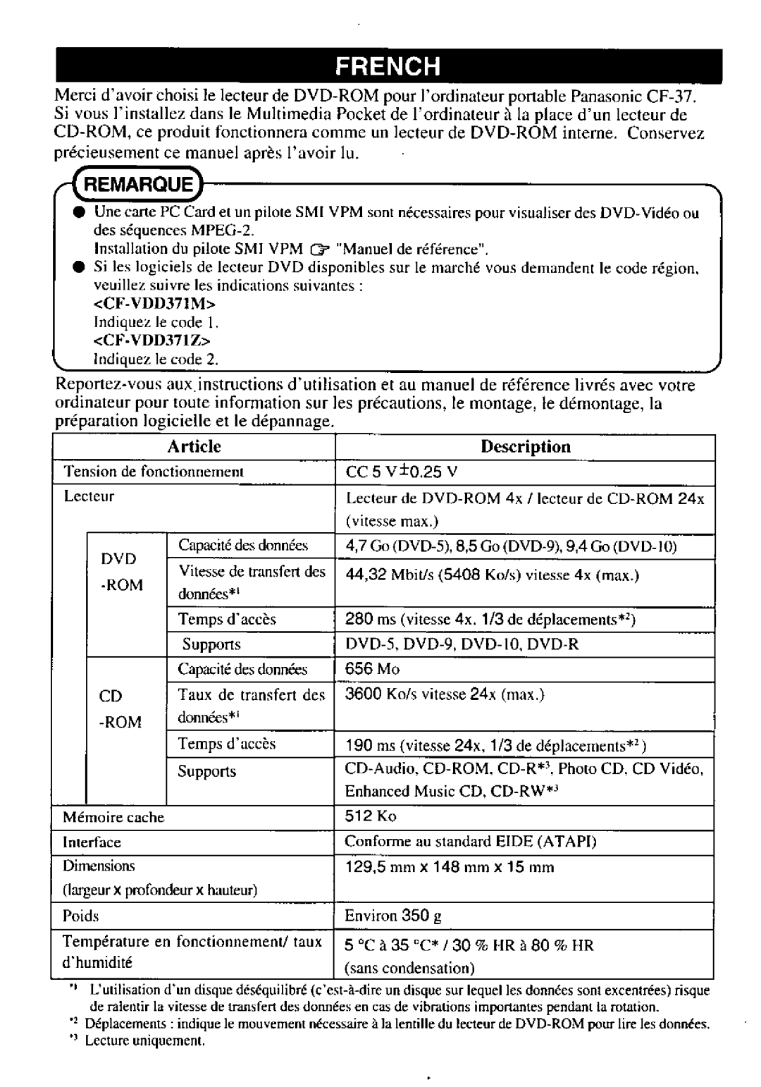 Panasonic CF-VDD371 manual 