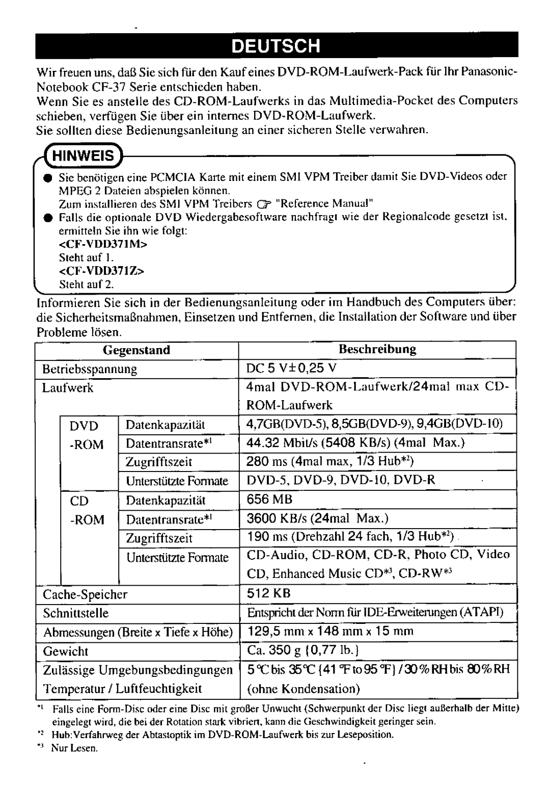 Panasonic CF-VDD371 manual 