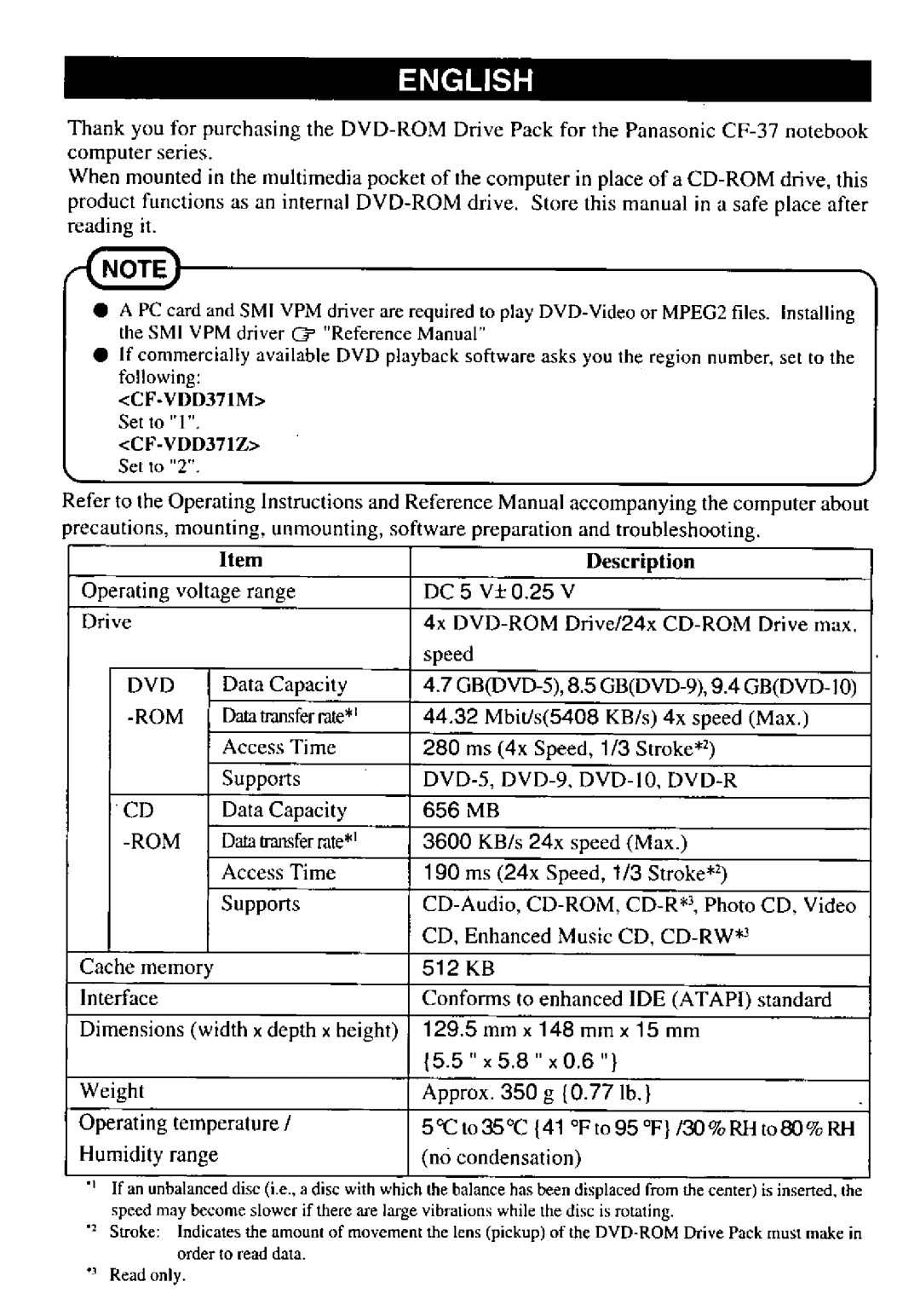 Panasonic CF-VDD371 manual 