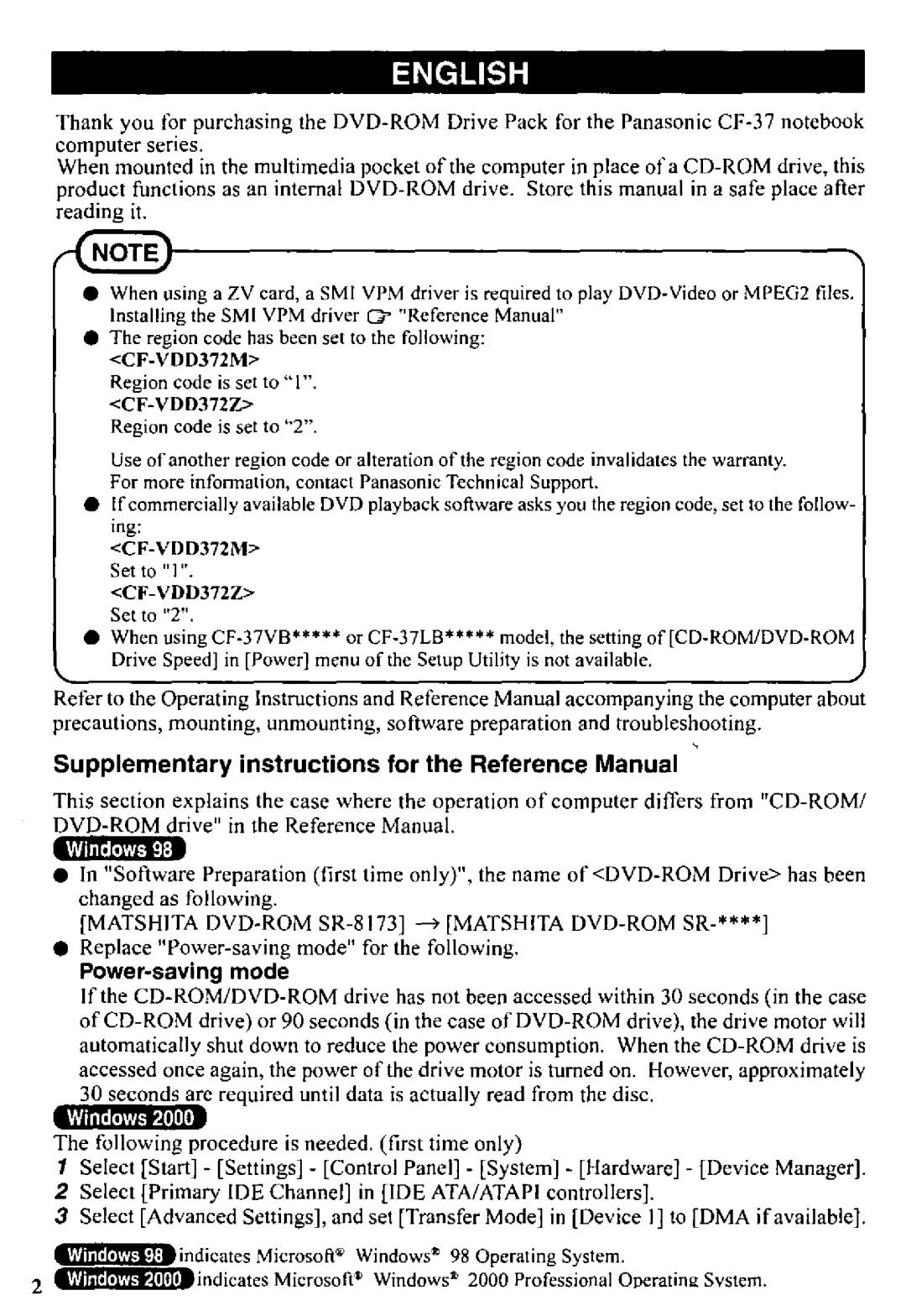 Panasonic CF-VDD372 manual 