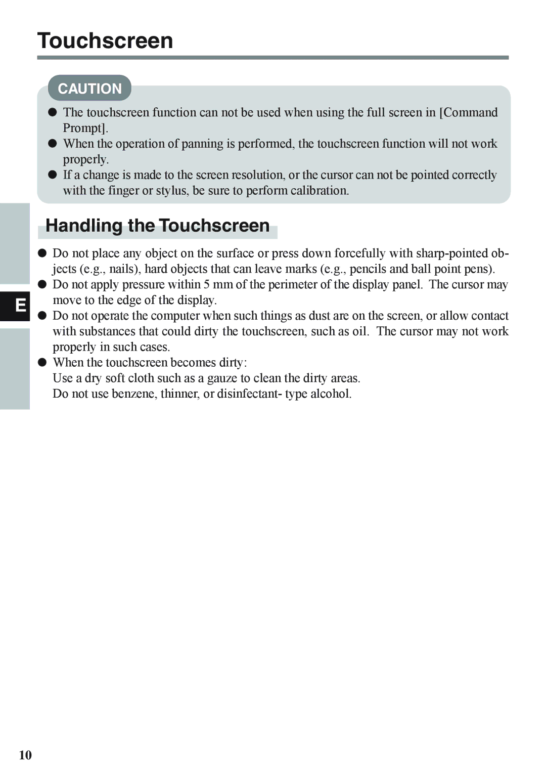 Panasonic CF-VDL02BM specifications Touchscreen 