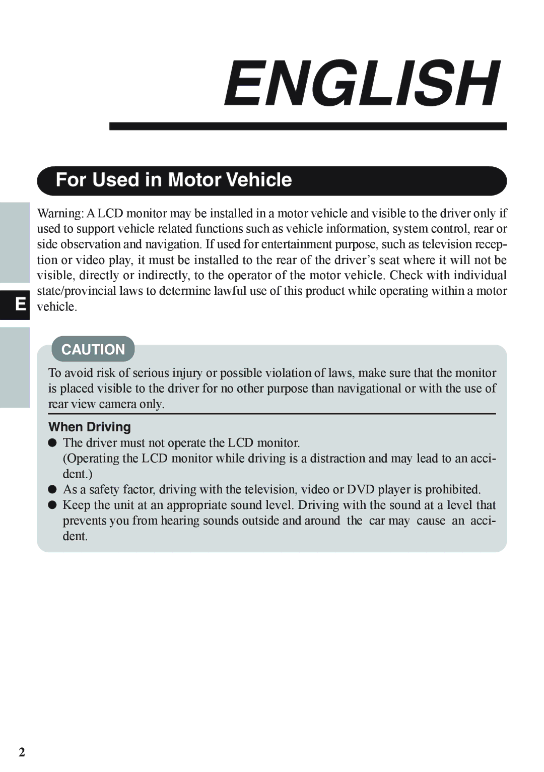 Panasonic CF-VDL02BM specifications English, When Driving 