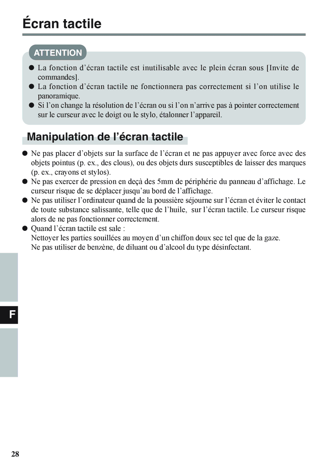 Panasonic CF-VDL02BM specifications Écran tactile 