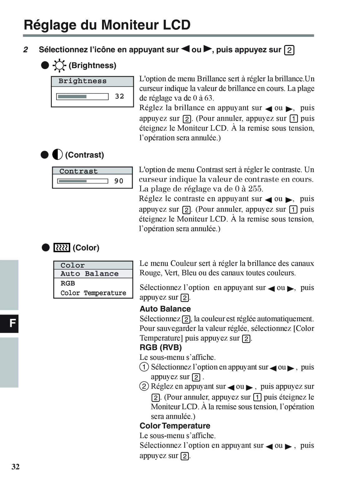 Panasonic CF-VDL02BM specifications Réglage du Moniteur LCD, Rgb Rvb 