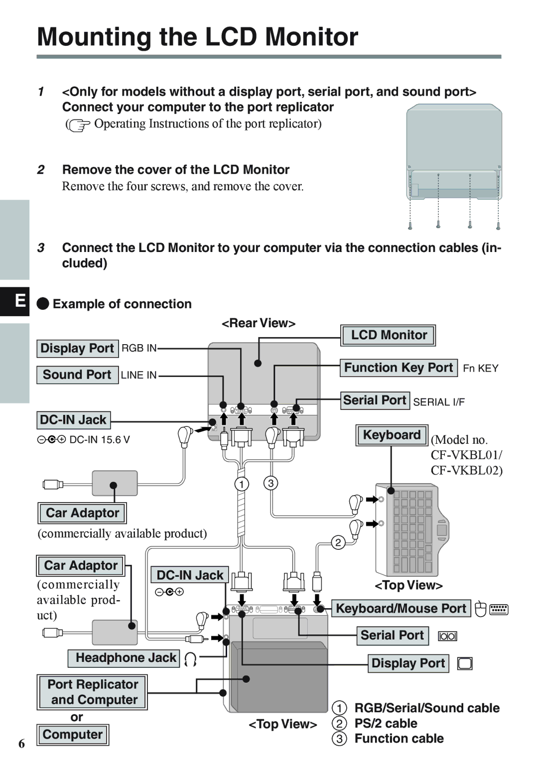 Panasonic CF-VDL02BM specifications Mounting the LCD Monitor 