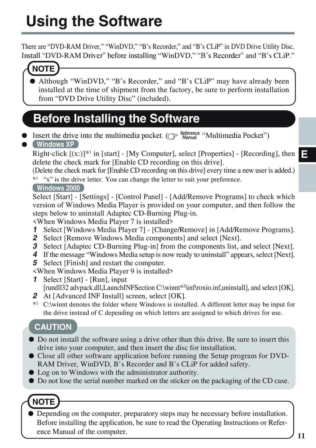 Panasonic CF-VDM732U specifications Using the Software, Before Installing the Software 