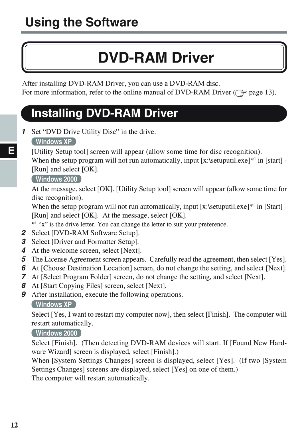 Panasonic CF-VDM732U specifications Installing DVD-RAM Driver 