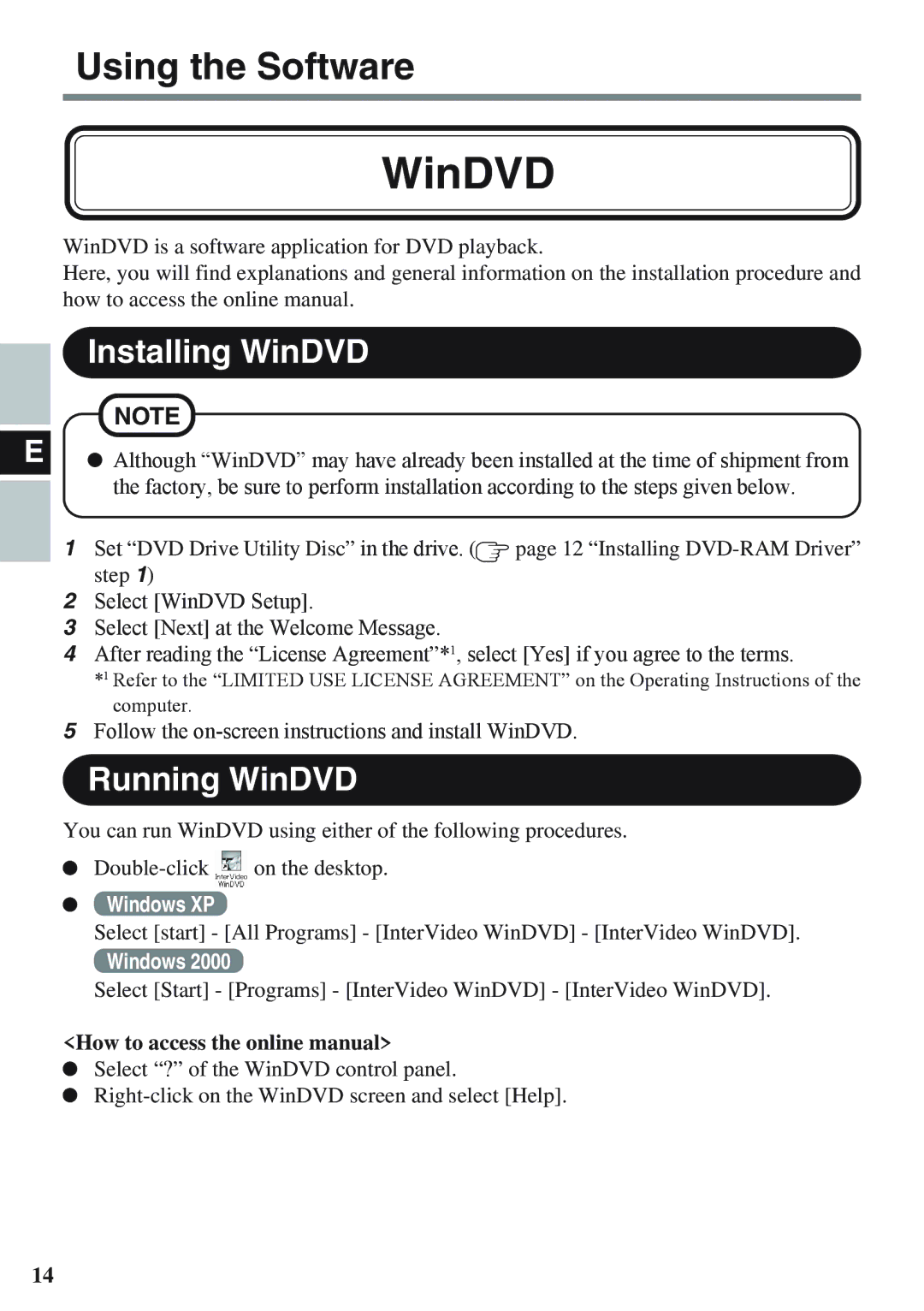 Panasonic CF-VDM732U specifications Installing WinDVD, Running WinDVD 