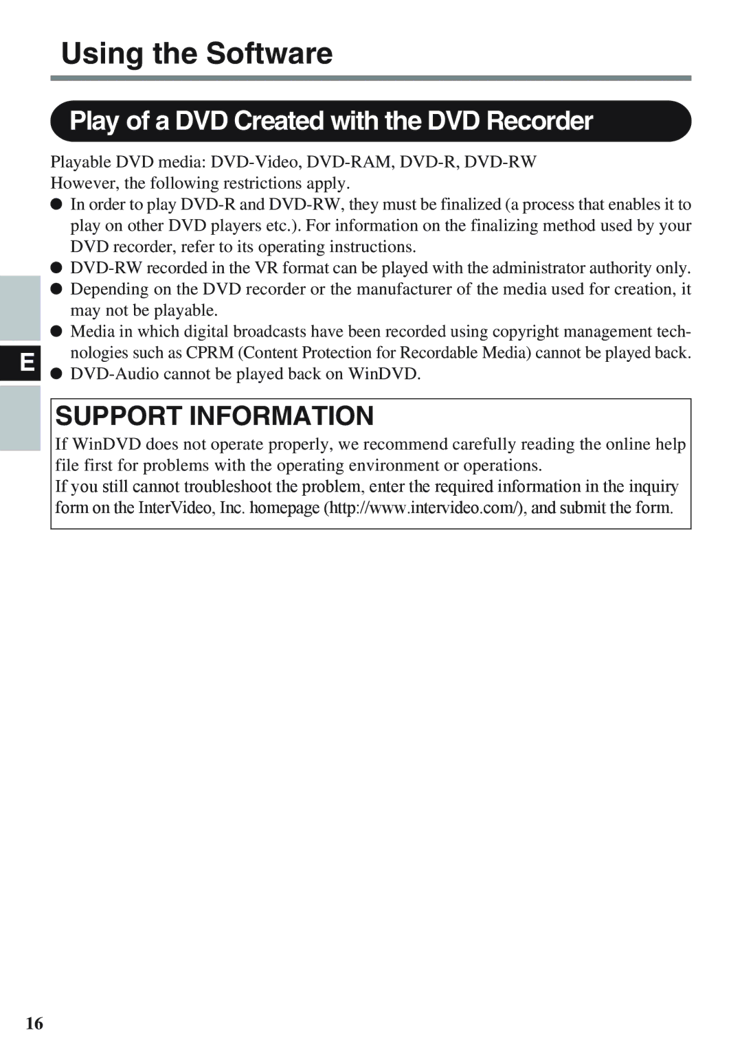 Panasonic CF-VDM732U specifications Play of a DVD Created with the DVD Recorder, Support Information 