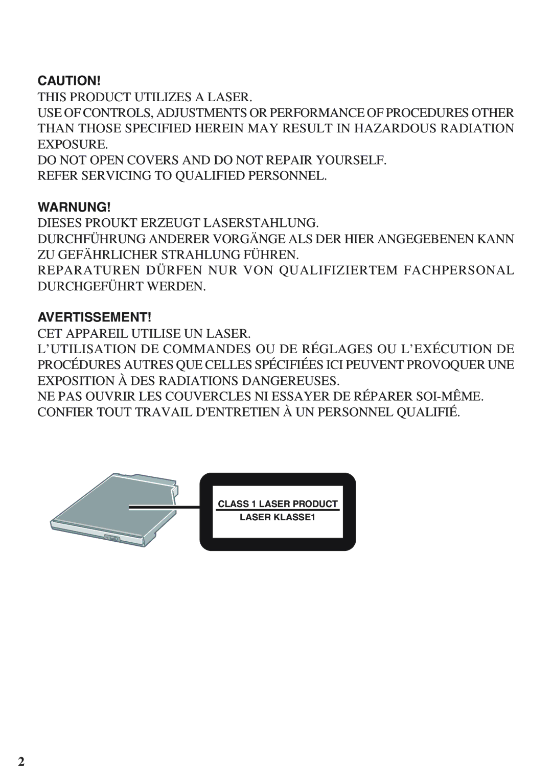 Panasonic CF-VDM732U specifications Warnung 