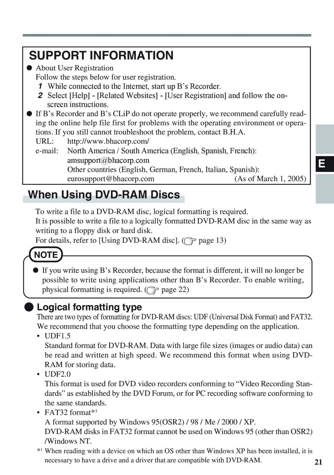 Panasonic CF-VDM732U specifications When Using DVD-RAM Discs, Logical formatting type 