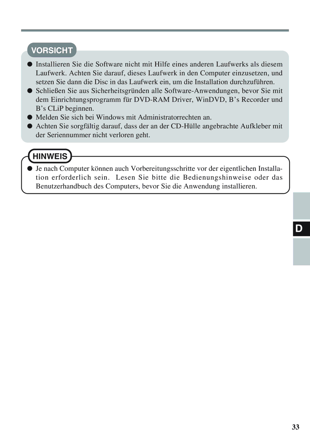 Panasonic CF-VDM732U specifications Vorsicht 