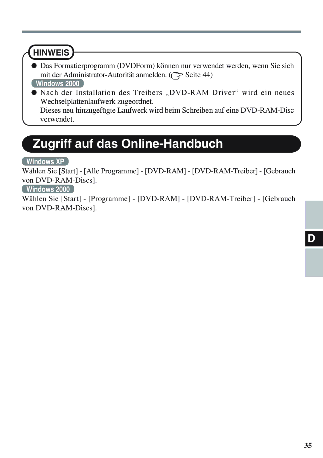 Panasonic CF-VDM732U specifications Zugriff auf das Online-Handbuch 