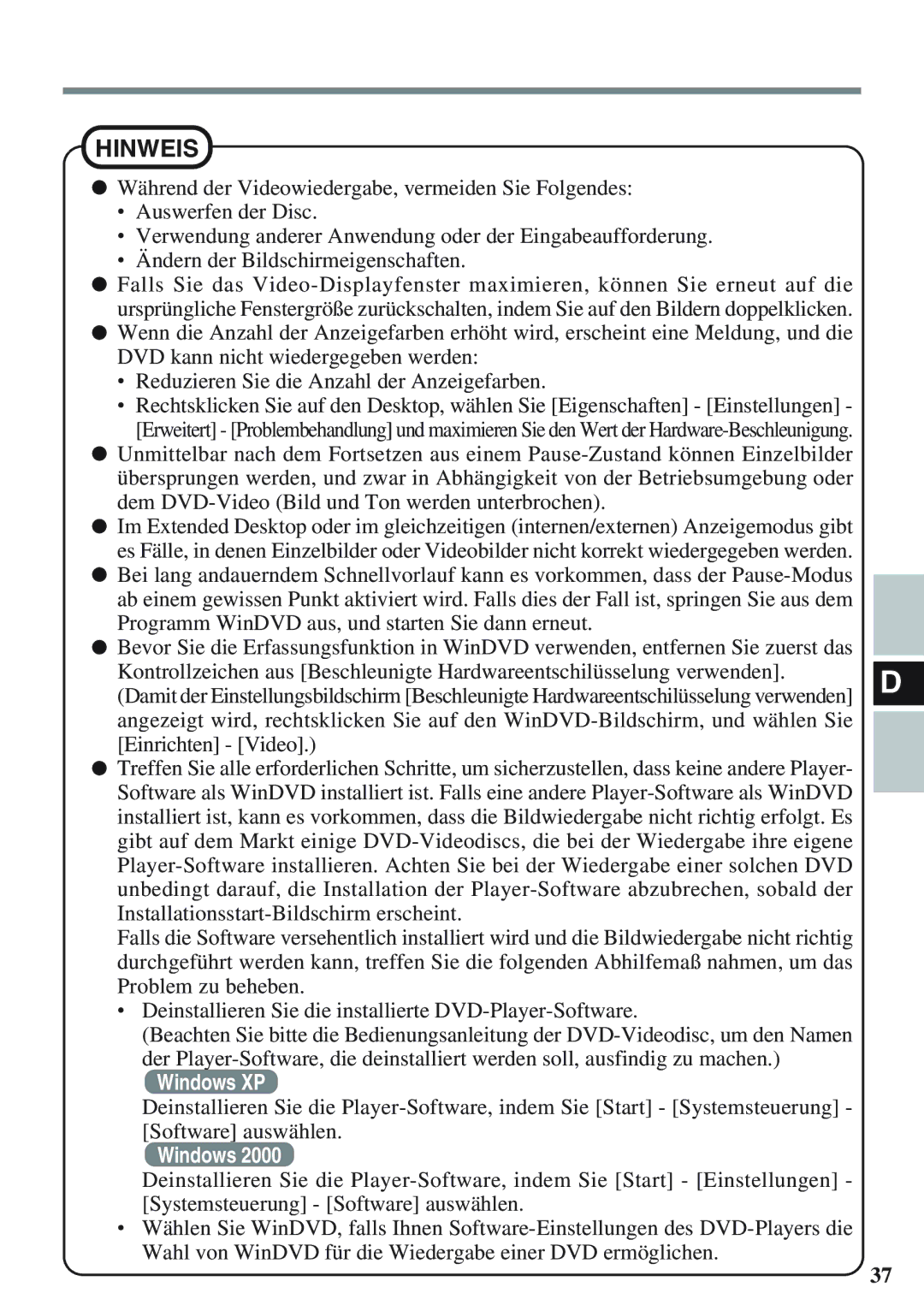 Panasonic CF-VDM732U specifications Hinweis 