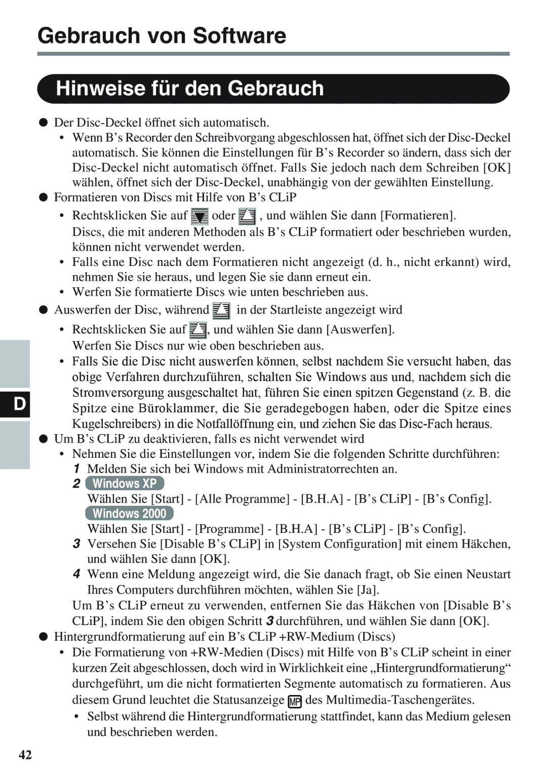 Panasonic CF-VDM732U specifications Hinweise für den Gebrauch, Der Disc-Deckel öffnet sich automatisch 