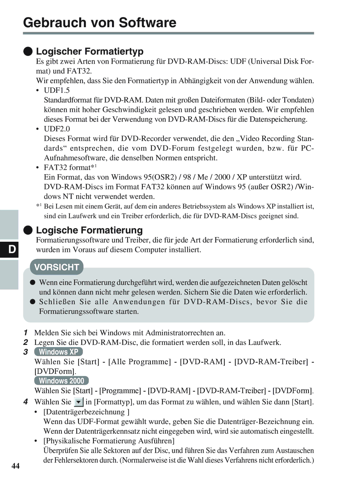 Panasonic CF-VDM732U specifications Logischer Formatiertyp, Logische Formatierung 