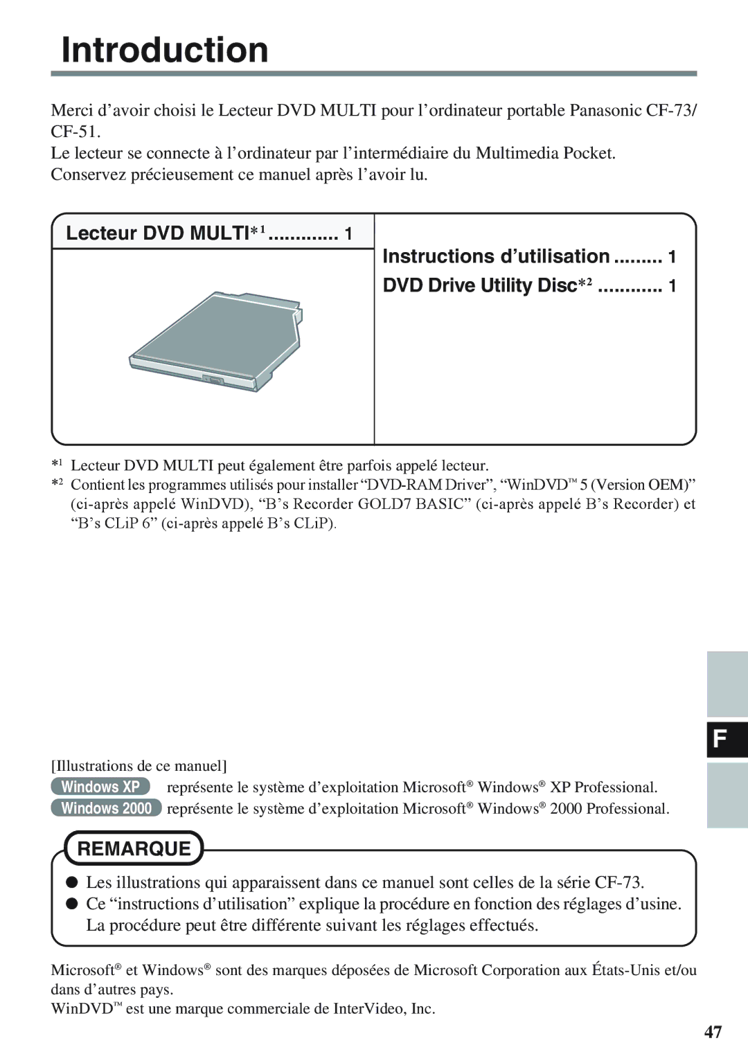 Panasonic CF-VDM732U specifications Remarque 