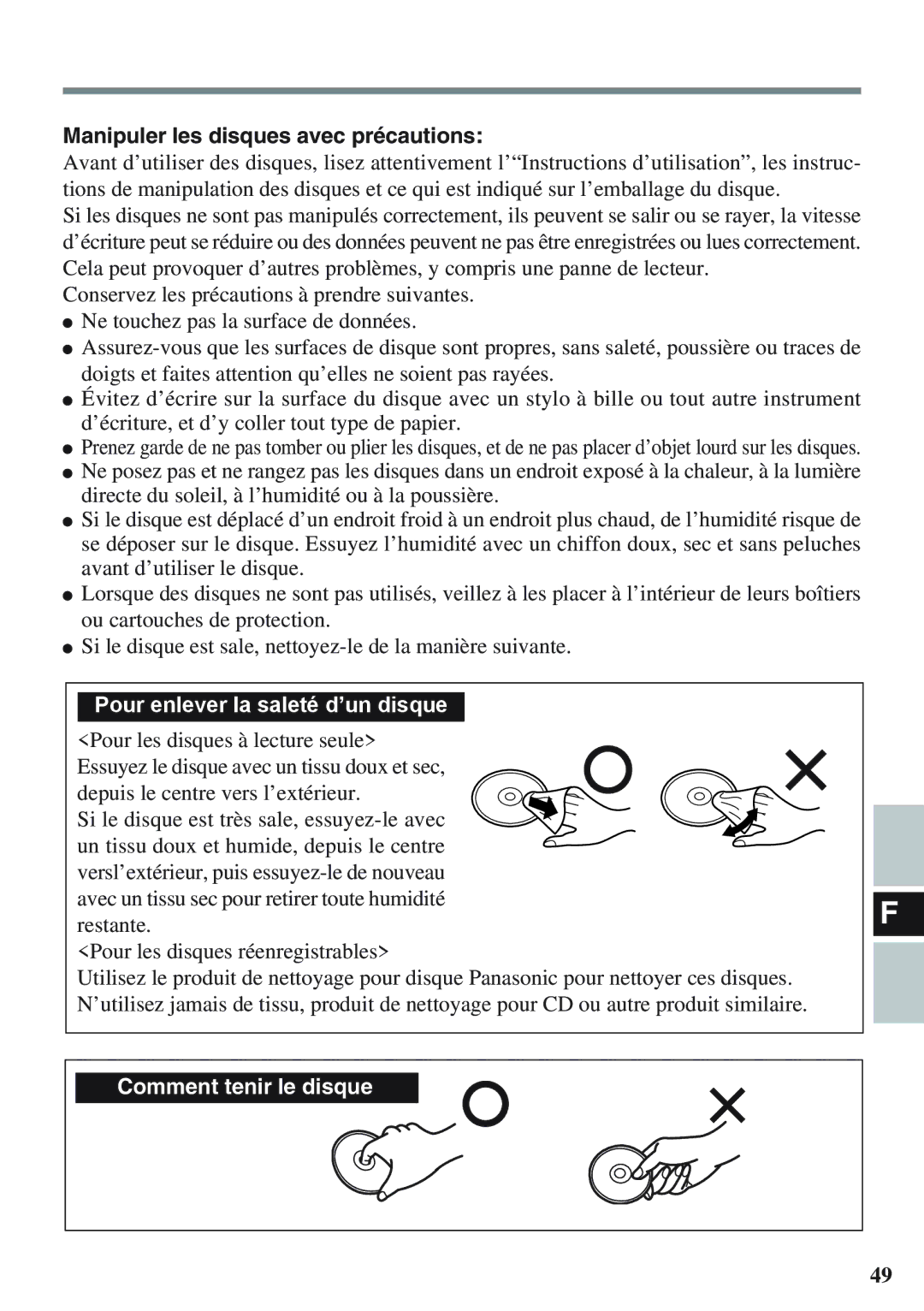 Panasonic CF-VDM732U specifications Comment tenir le disque 