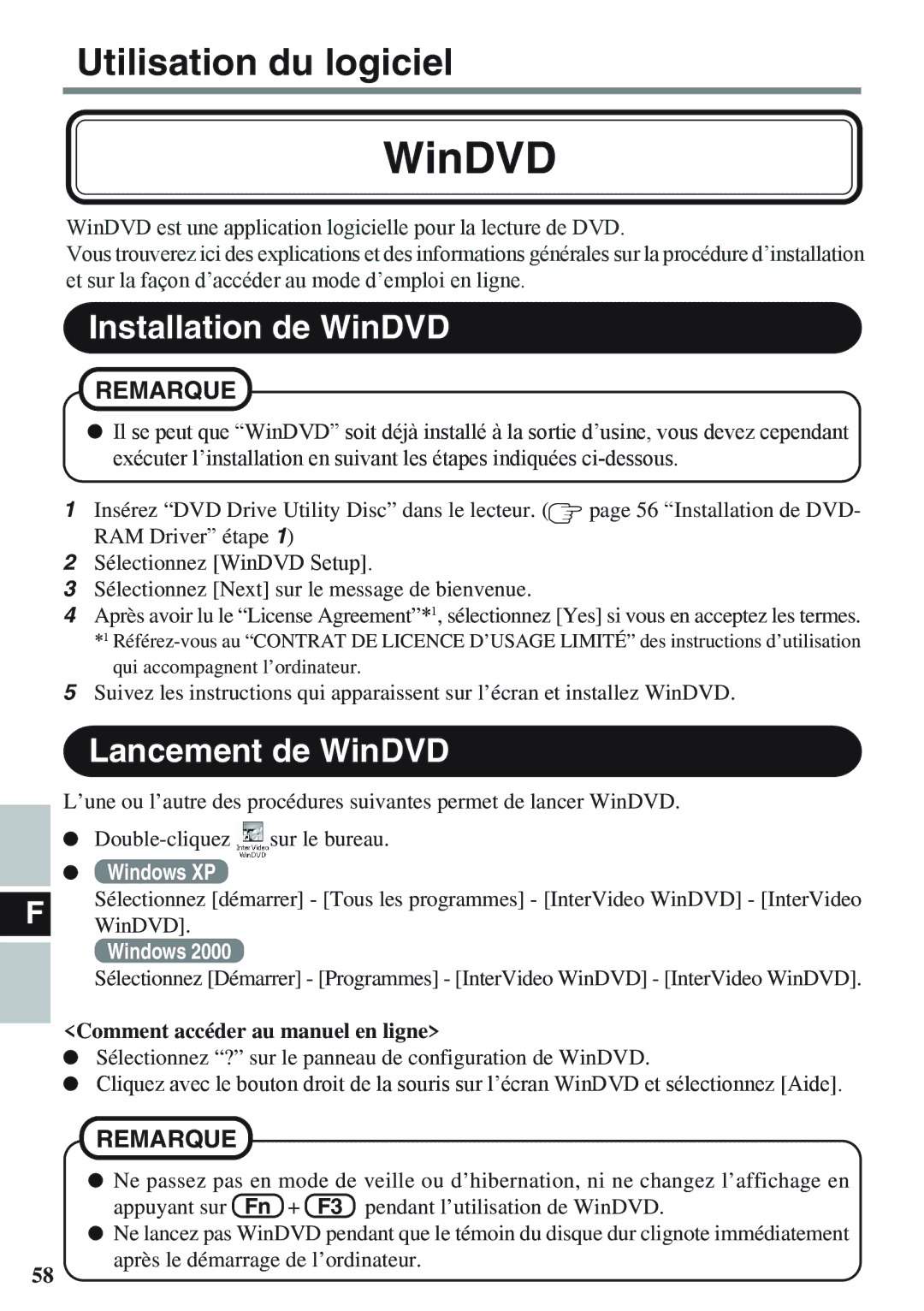 Panasonic CF-VDM732U specifications Installation de WinDVD, Lancement de WinDVD 