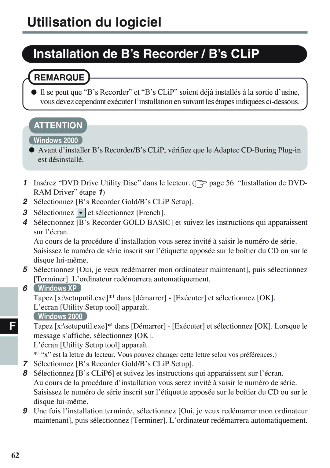 Panasonic CF-VDM732U specifications Installation de B’s Recorder / B’s CLiP 