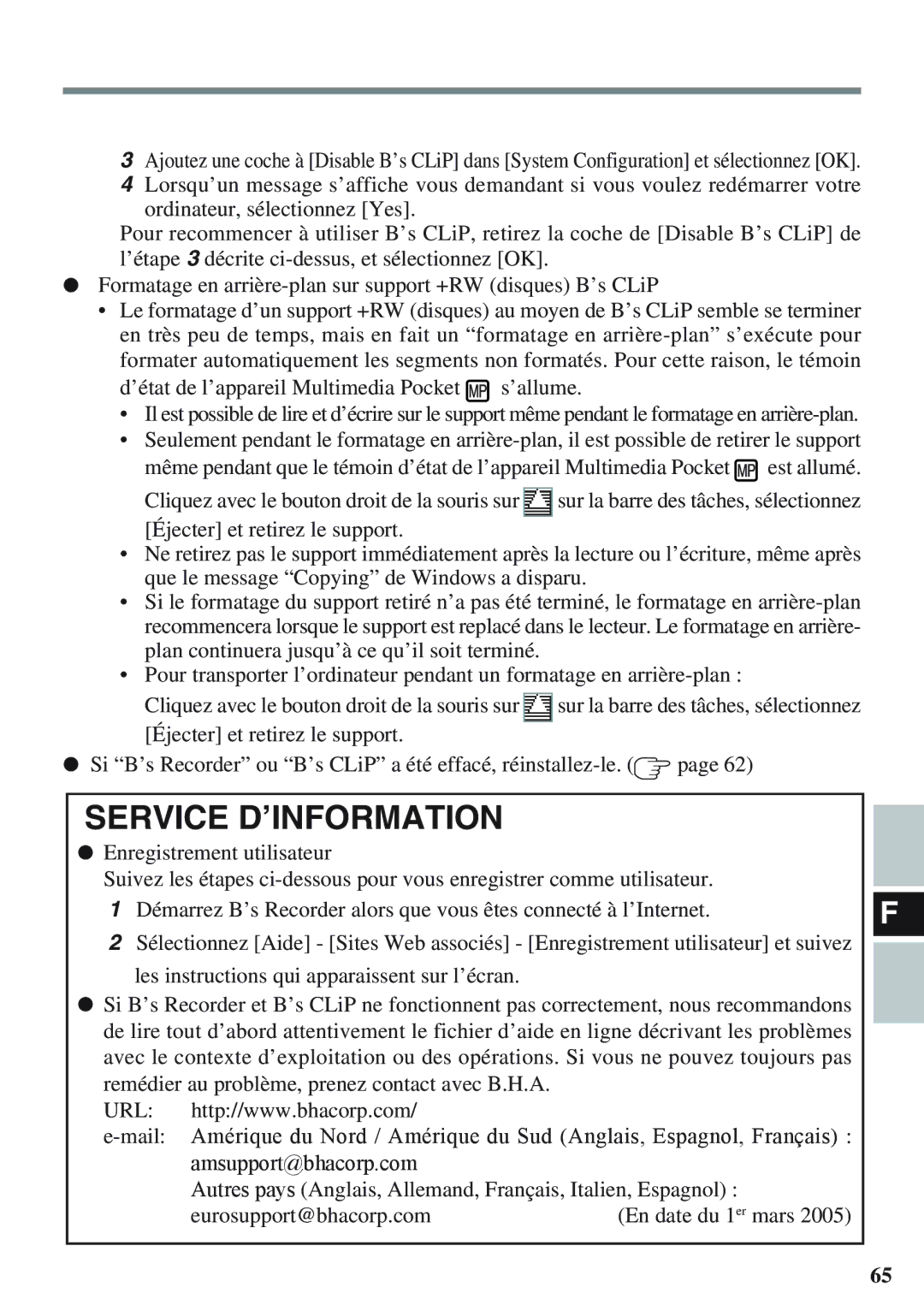 Panasonic CF-VDM732U specifications Service D’INFORMATION 