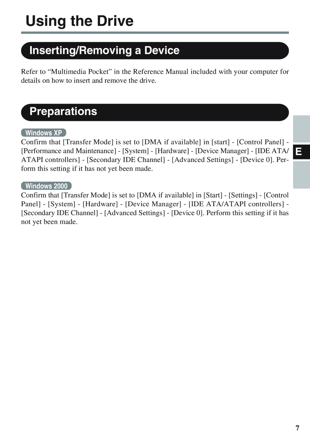 Panasonic CF-VDM732U specifications Using the Drive, Inserting/Removing a Device, Preparations 