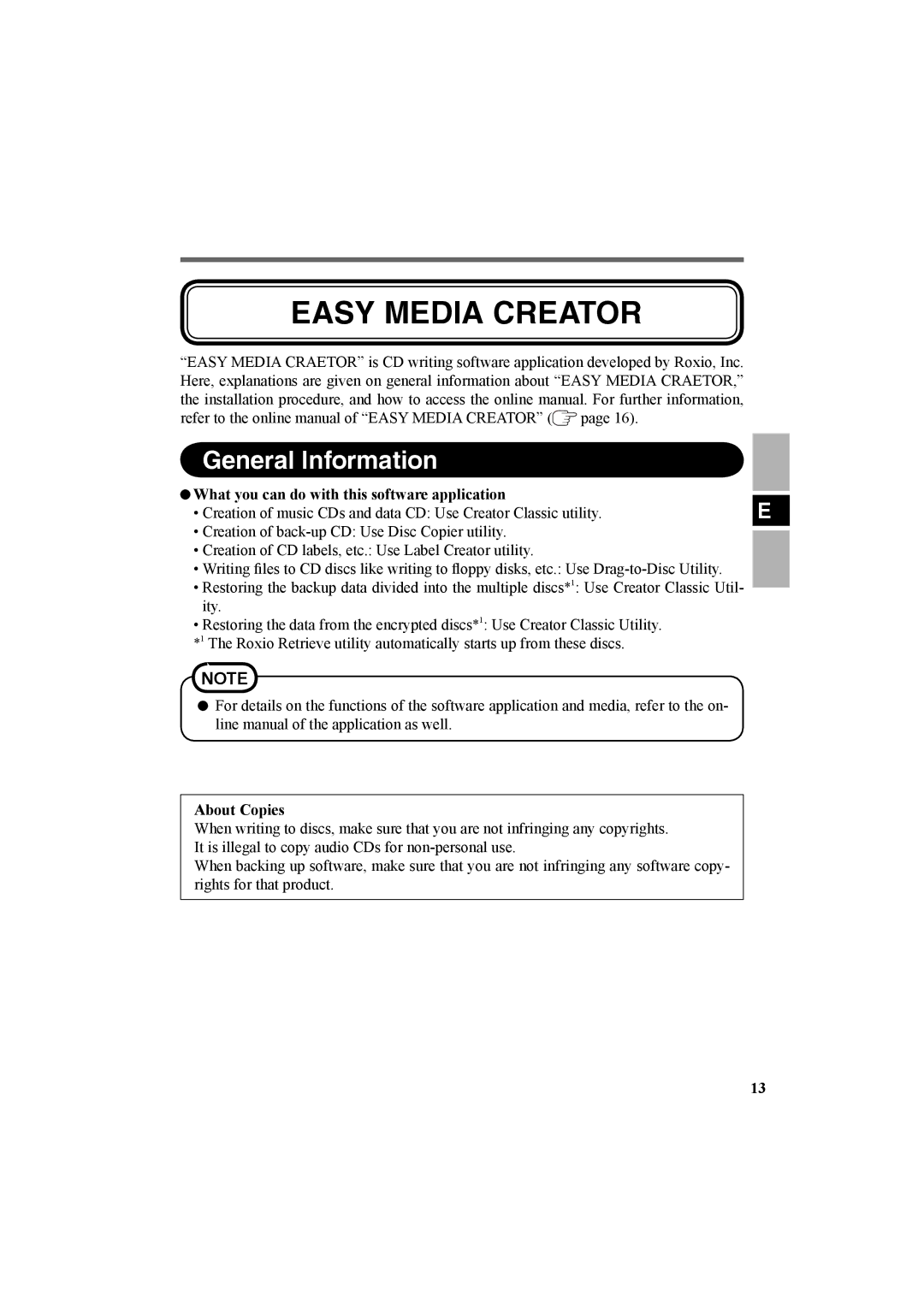 Panasonic CF-VDR301U specifications General Information, About Copies 