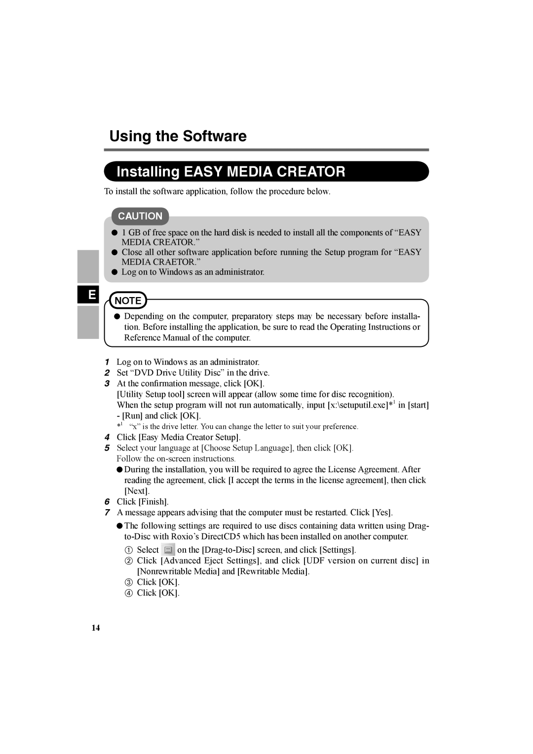 Panasonic CF-VDR301U specifications Using the Software, Installing Easy Media Creator 