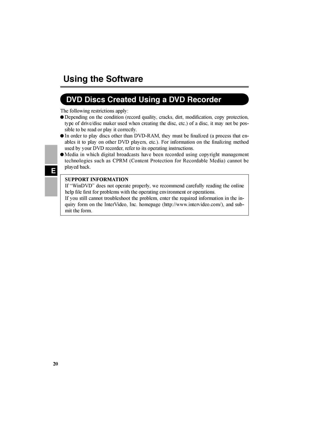 Panasonic CF-VDR301U specifications DVD Discs Created Using a DVD Recorder, Support Information 